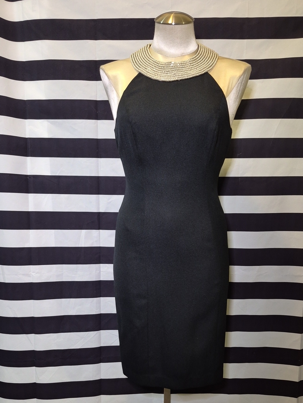 Vintage Classic Black Halter Sheath Dress with Beaded Neckline
